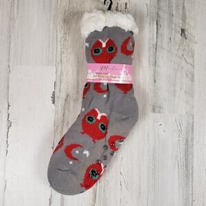 NWT Mari Clare Sherpa Lined Knit Winter Owl Moon Star No-Slip Slipper Socks